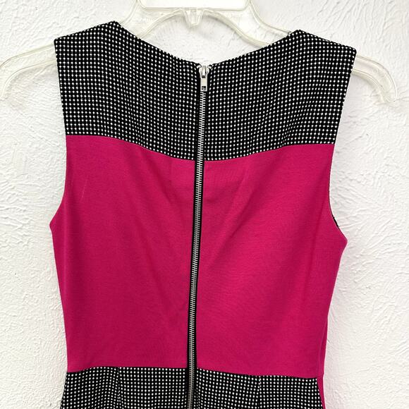 Muse Black and White Dotted Sleeveless Sheath Dress with Pink Color Pop - Picture 8 of 11